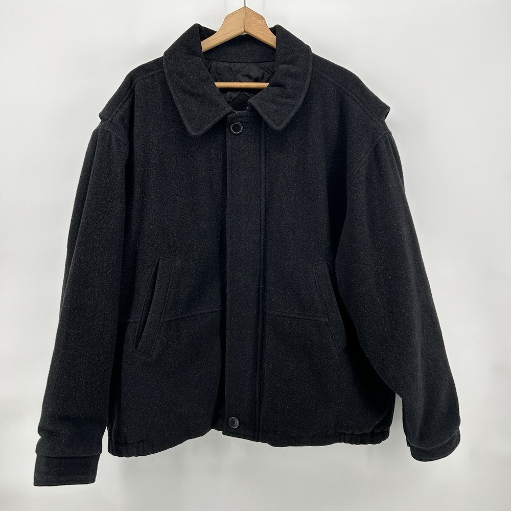 RBM Outdoor Collection Wool Blend Jacket Mens XL Black Quilted Lined Coat Vtg